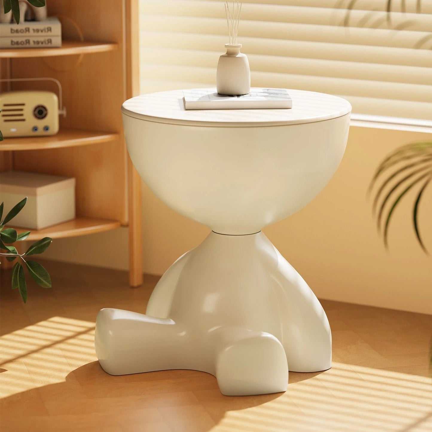 Cream Flat Top Coffee Table With Movable Round Side