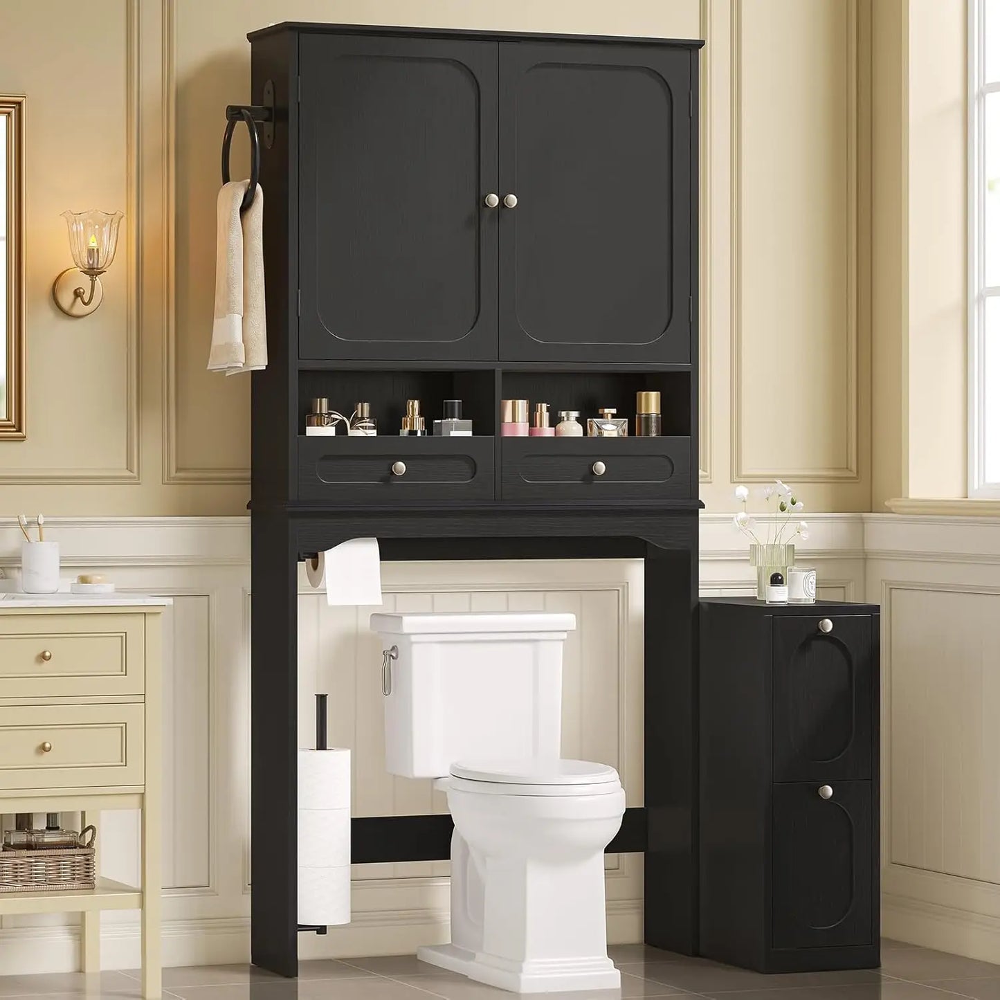 Over The Toilet Storage Cabinet With Towel Holder Organizer