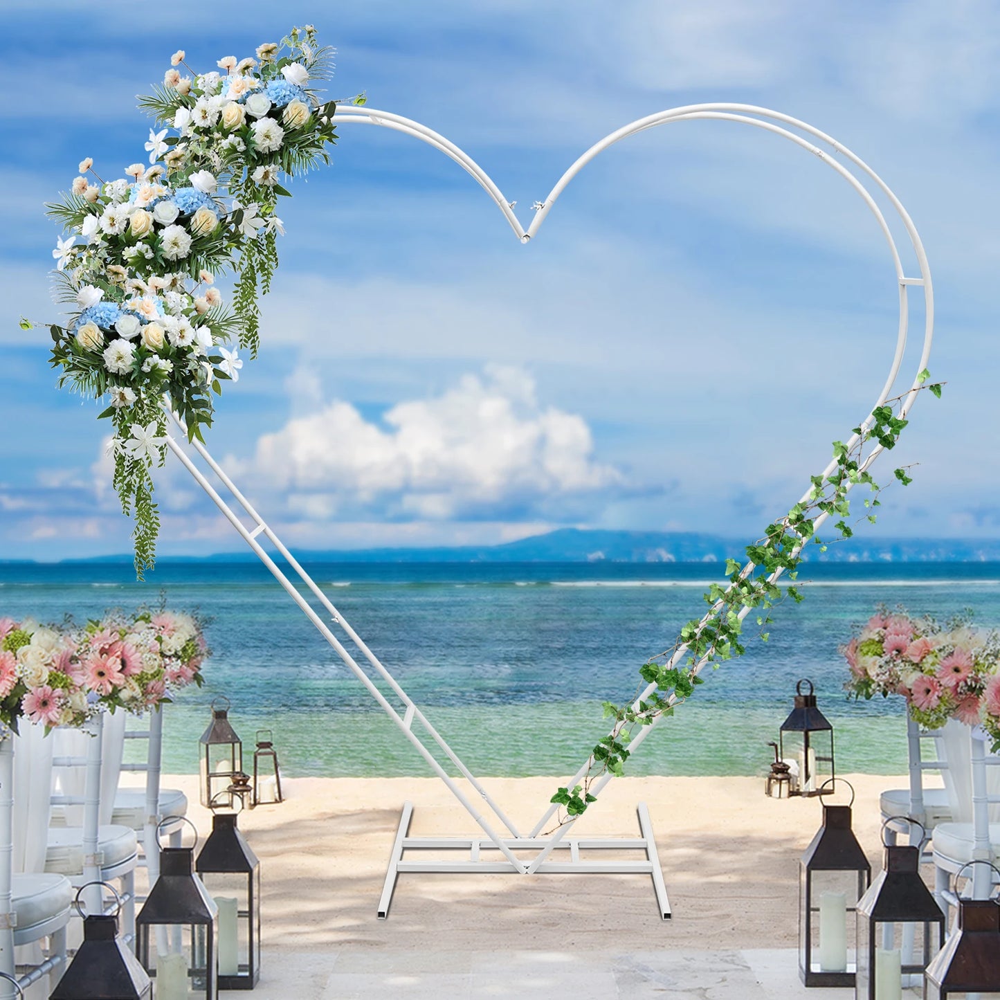 Heart Wedding Arch Metal Backdrop and Balloon Stand for Outdoor Ceremony