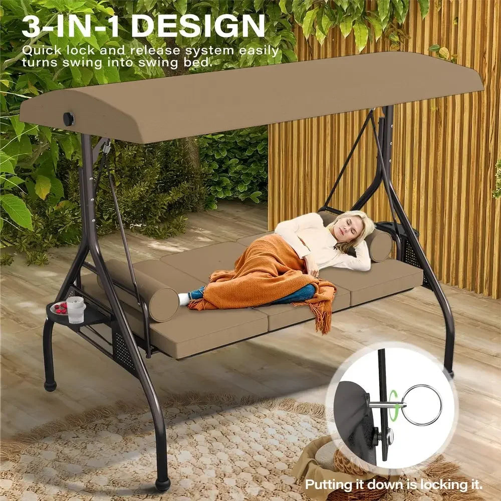 XMSJ Outdoor Porch Swing With Adjustable Canopy Cup Holder