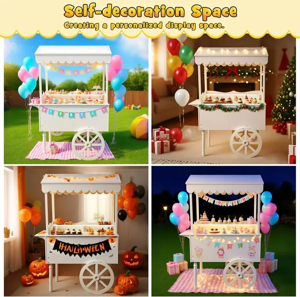Vintage Solid Wood Candy Cart Dessert Stand With Storage