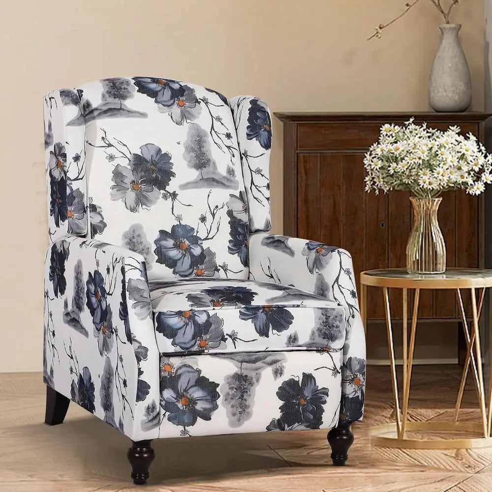 Wingback Upholstered Recliner Chair Manual Push Back for Living Room