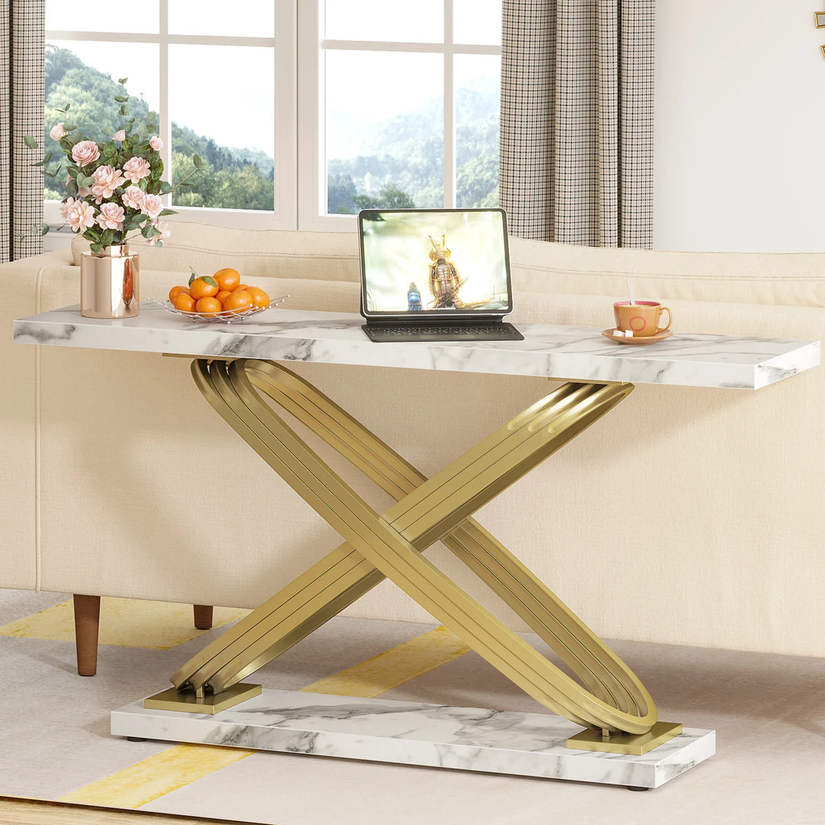 Tribesigns Modern Faux Marble Console Table for Entryway Use