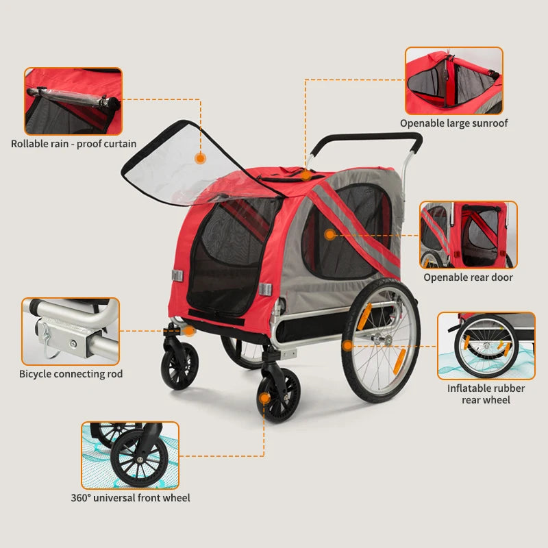 LanYuXuan Foldable Pet Stroller for Cats and Dogs Bicycle