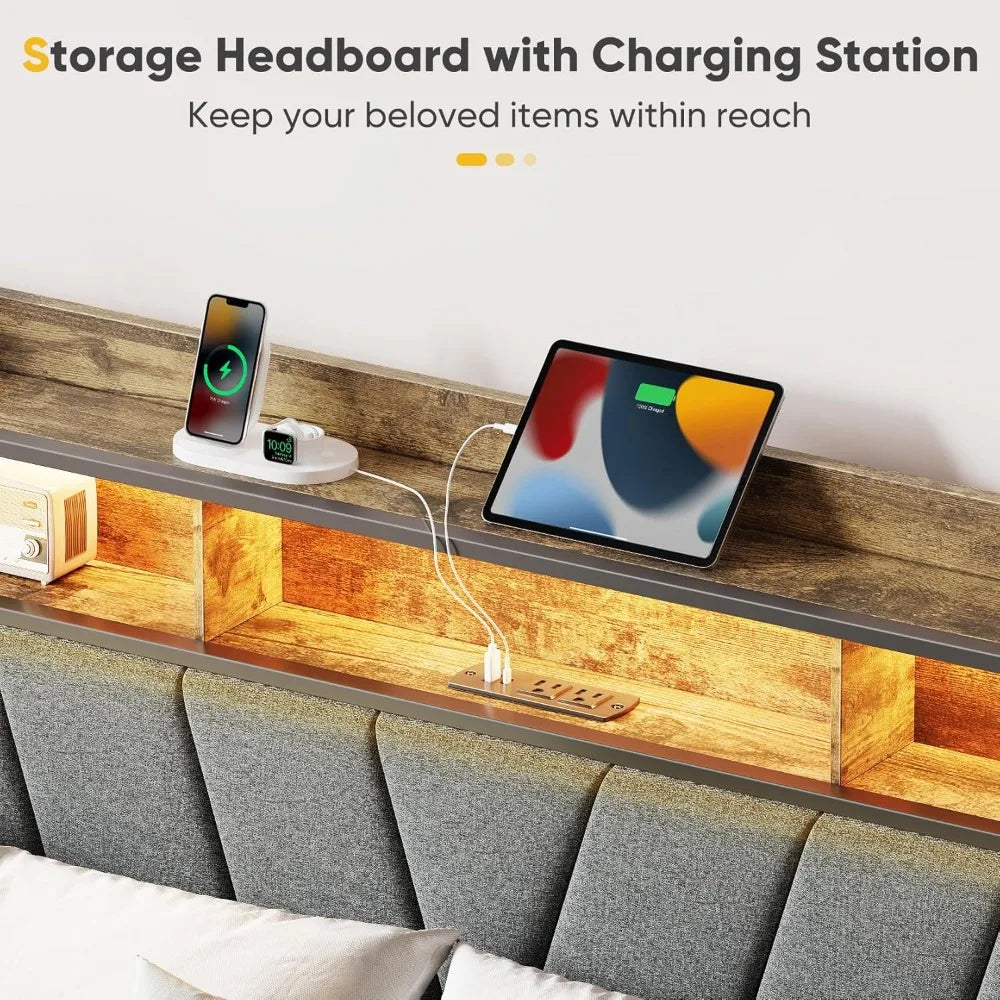 DAFIFY Upholstered Storage Bed With Lift Up Frame LED