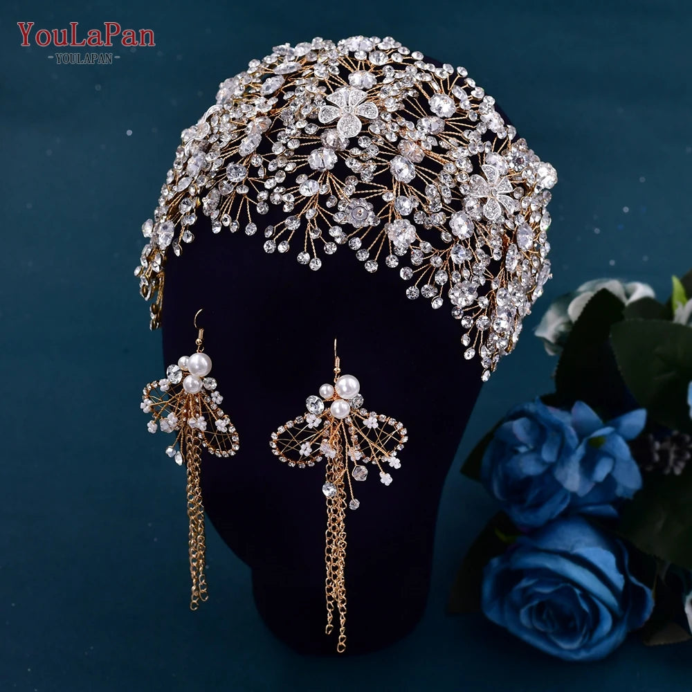 YouLaPan Bride Forehead Rhinestone Headband for Weddings