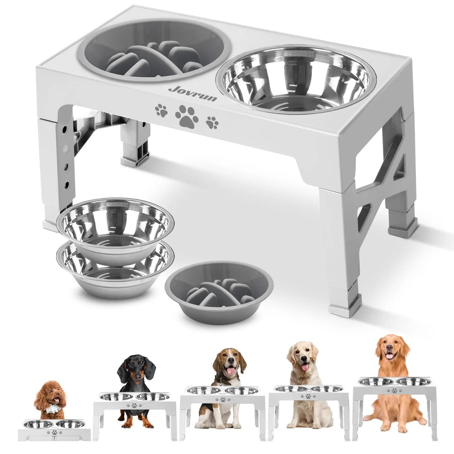 Adjustable Elevated Dog Bowl Stand With Stainless Bowls