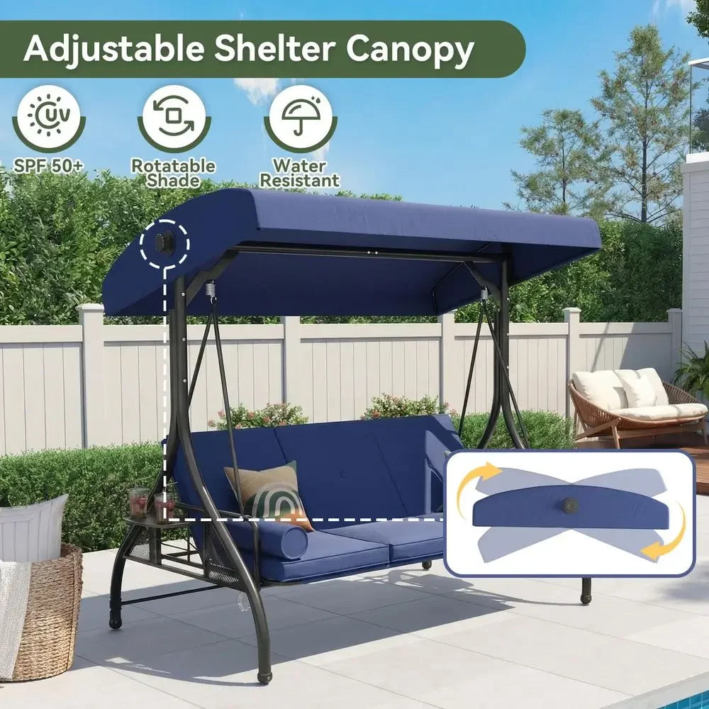 XMSJ Outdoor Porch Swing With Weatherproof Canopy Three Seats