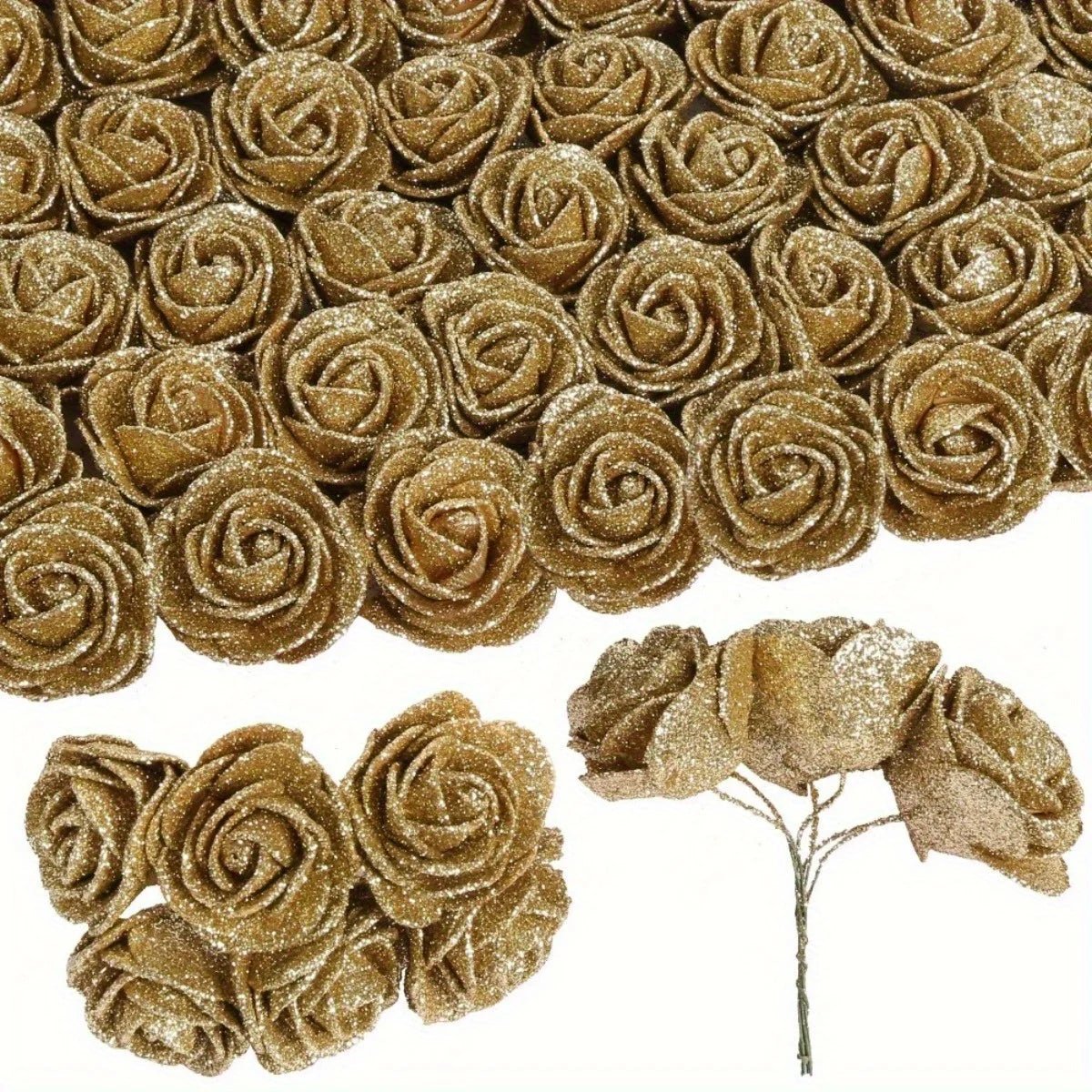 Artificial Rose Flowers Glitter Foam Roses With Stems Wedding