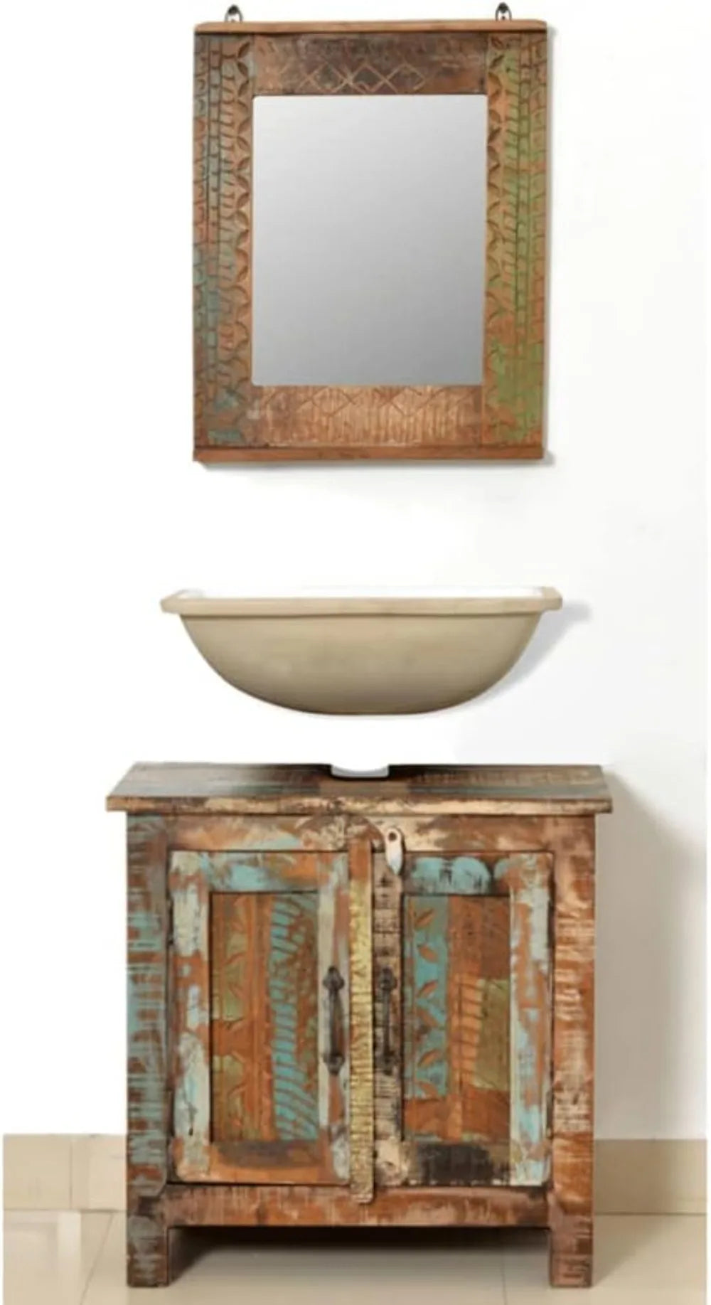 Bathroom Vanity Cabinet Set with Mirror Reclaimed Solid Wood Furniture
