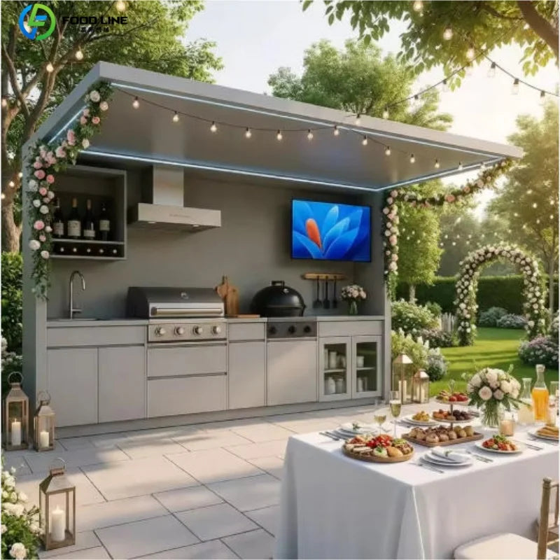 Outdoor Stainless Steel BBQ Pod With Sink And Fridge