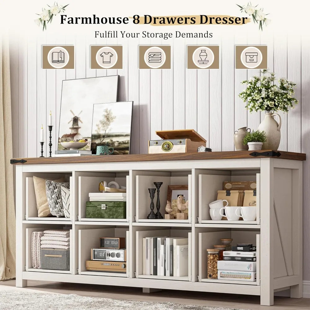 DAFIFY Farmhouse Dresser With 8 Drawers TV Stand Storage