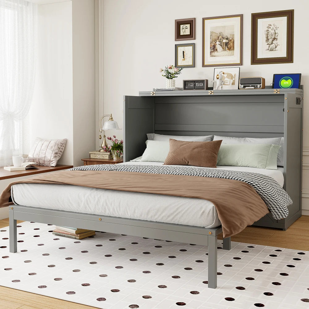 Murphy Bed Folding Wall Bed With BuiltInDrawer Usb Ports