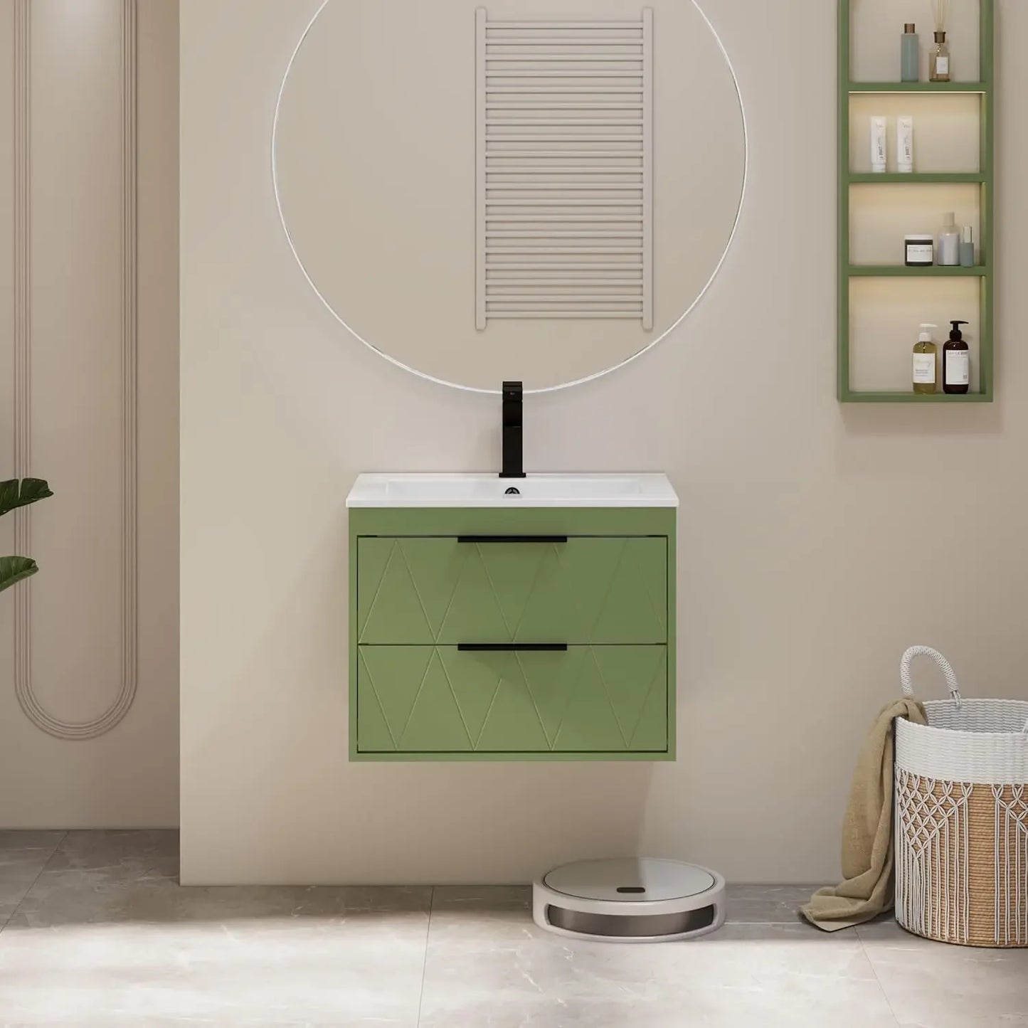 24 Inch Wall Mounted Bathroom Vanity Cabinet with Sink and Soft Close System
