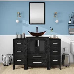 48 Inch Black Bathroom Vanity with Sink Combo and Storage Cabinets