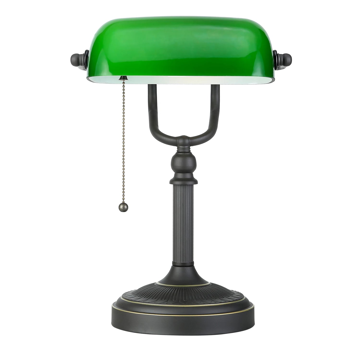 Glass Banker Desk Lamp With Zipper Switch And Base