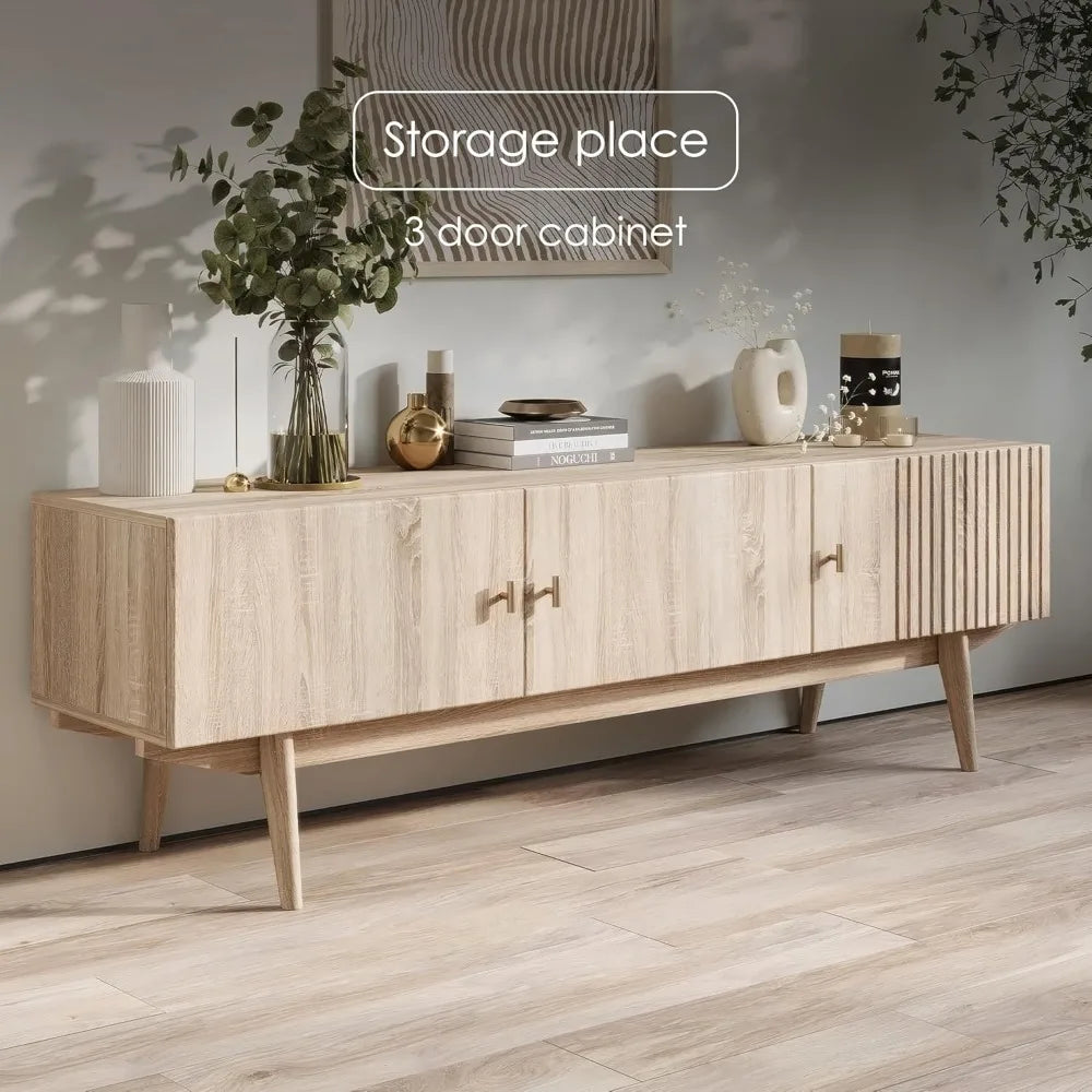 ZHUOTING TV Stand Living Room Media Console Wood Legs