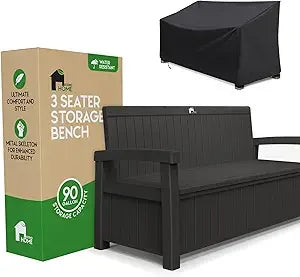 DAFIFY 3 Seat Outdoor Storage Bench With Rain Cover