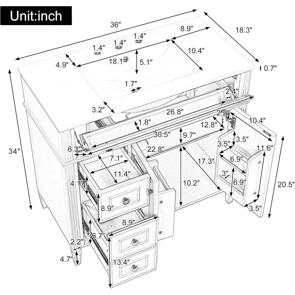 Bathroom Vanity Cabinet With Ceramic Countertop Sink