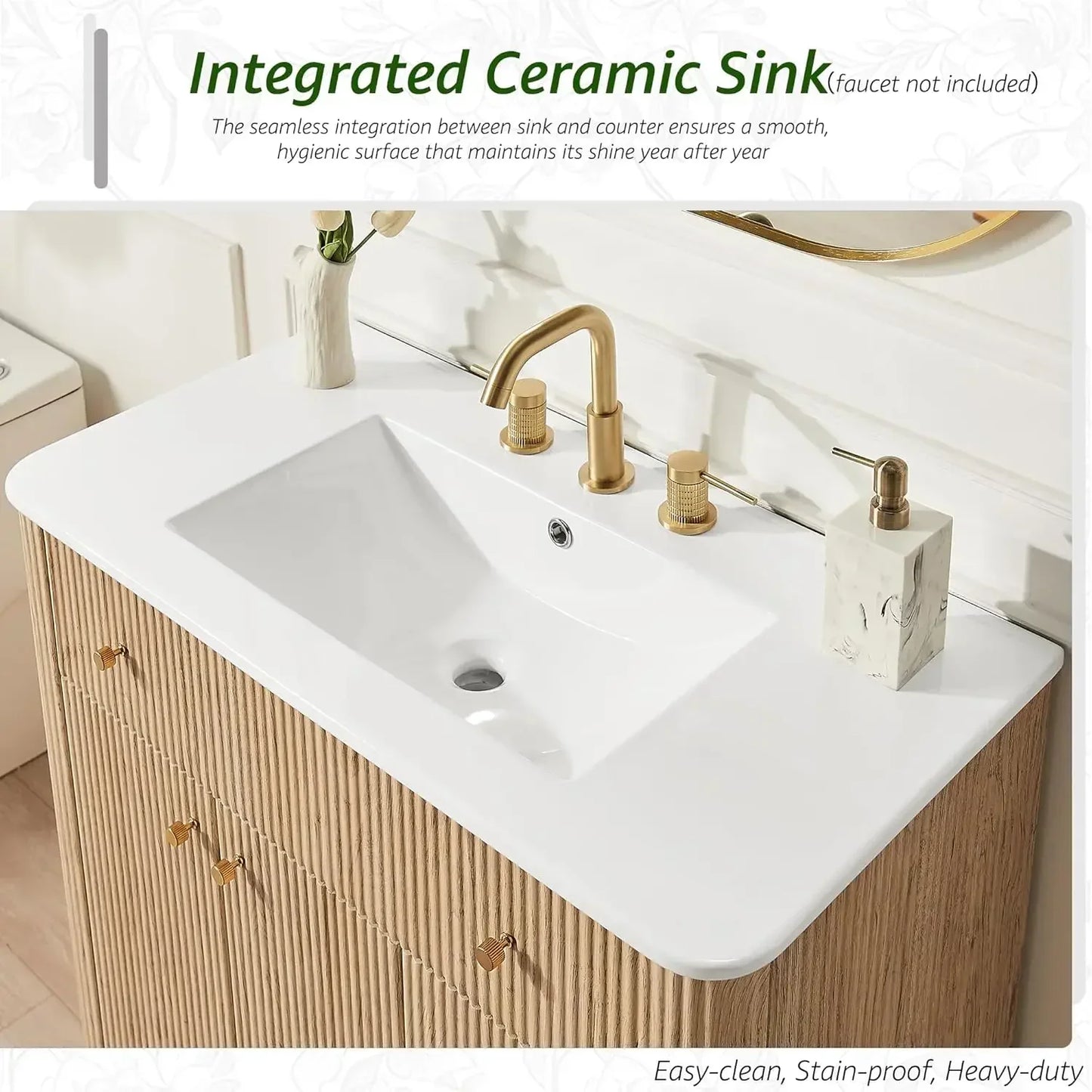 Modern Fluted Bathroom Vanity With Sink And Storage Cabinet