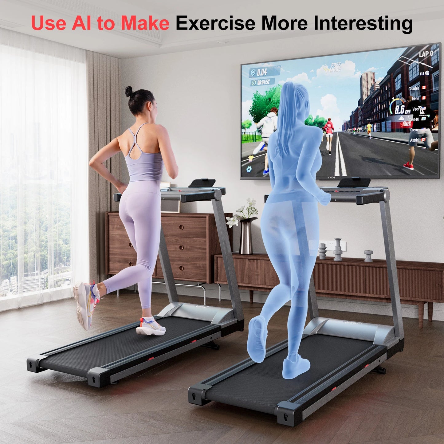 Superun Foldable Incline Treadmill With Touch Screen App 350LBS