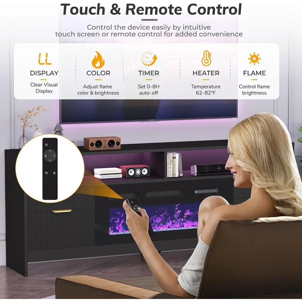 CHENGWEI Modern TV Stand With 36 LED Electric Fireplace Entertainment Center