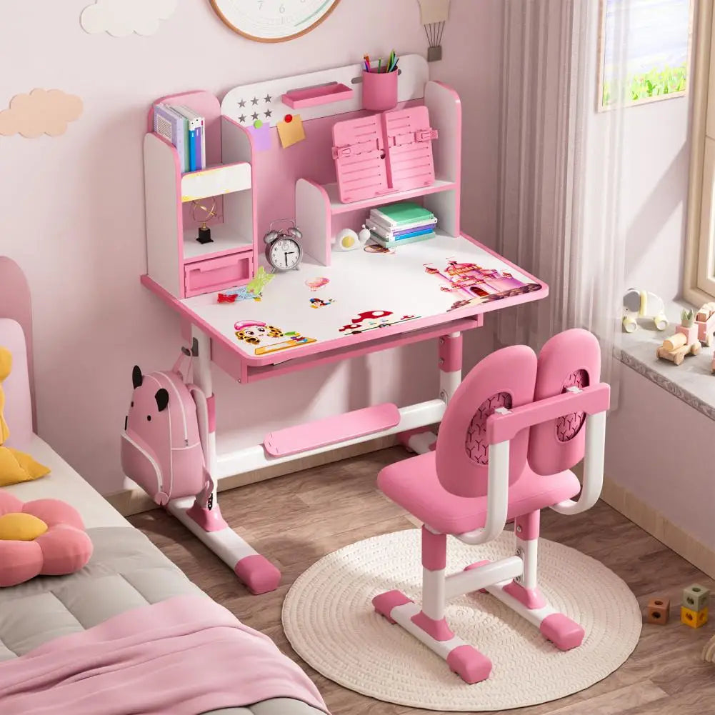Height Adjustable Kids Study Desk Chair Set Ergonomic