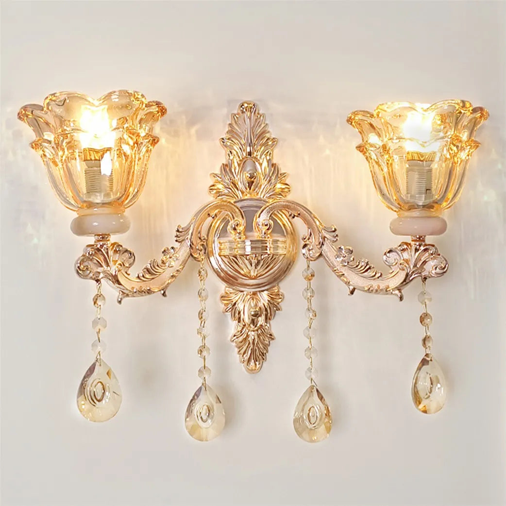 Vrygle Antique Floral Wall Sconce Crystals Lampshade Lighting
