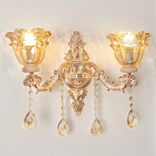 Vrygle Antique Floral Wall Sconce Crystals Lampshade Lighting
