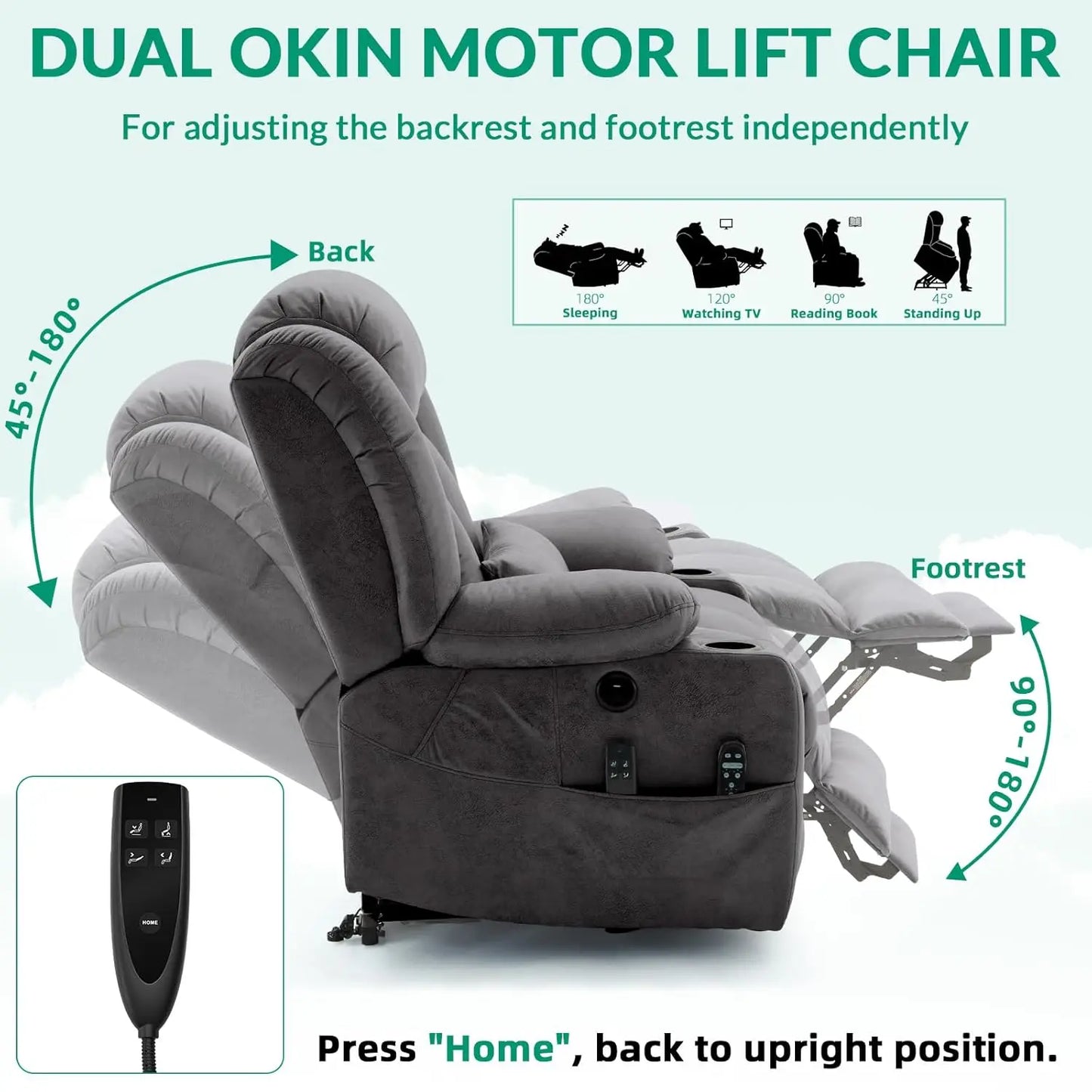 Tall Man Dual Motor Power Lift Recliner Chair With Extended Footrest