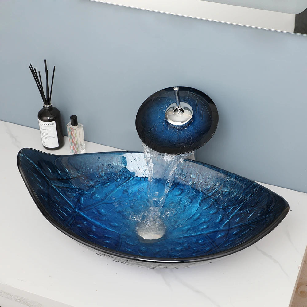 Yanksmart Leaf Style Basin Faucet Set With Tempered Glass
