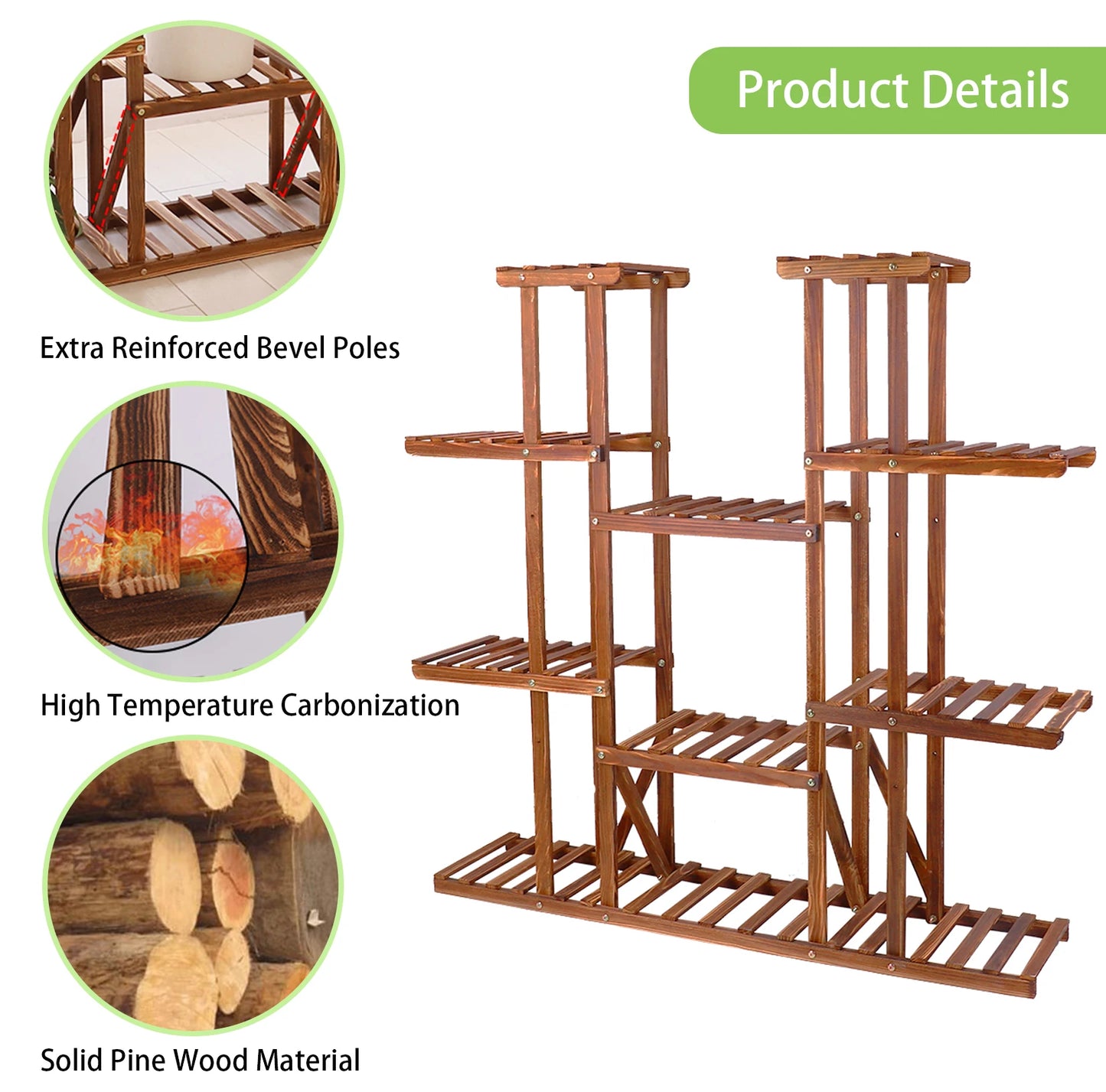 Wisfor Wooden Multi Tier Plant Shelf And Pot Stand