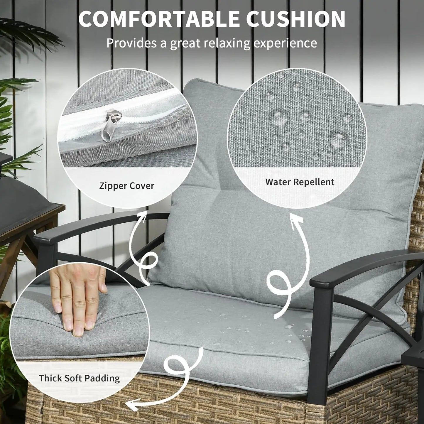 XIAOLANG 3 Piece Patio Rocking Chair Set Outdoor Wicker Bistro
