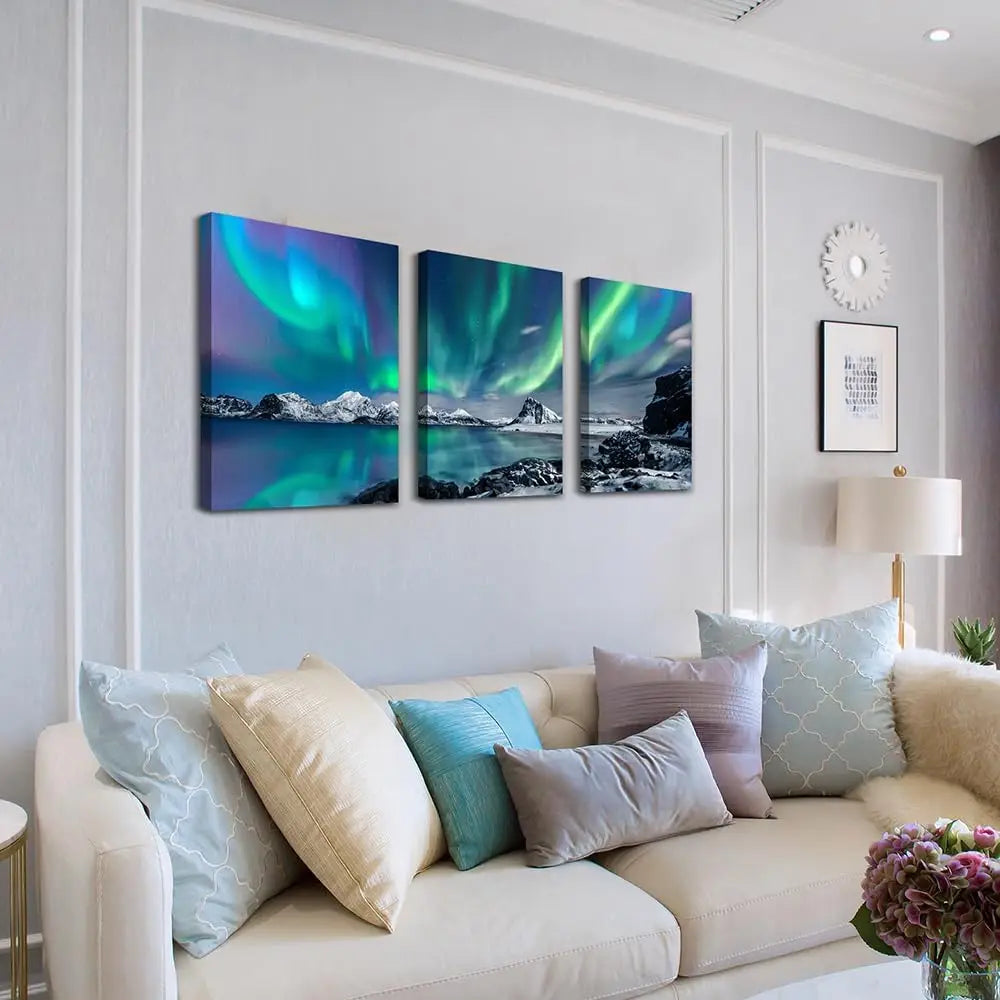 Abstract Mountain Aurora Landscape Canvas Wall Art For Homes