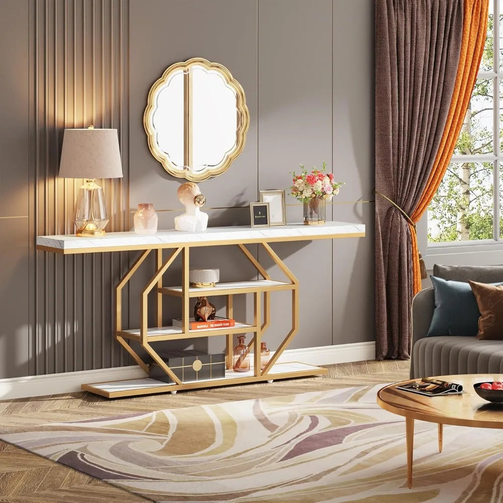 Elegant Metal Console Table With Storage And Four Tiers