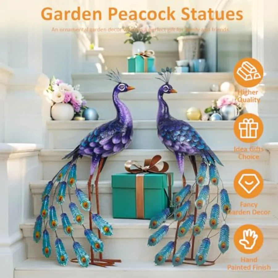 Peacock Garden Statue Metal Yard Art Sculpture Outdoors