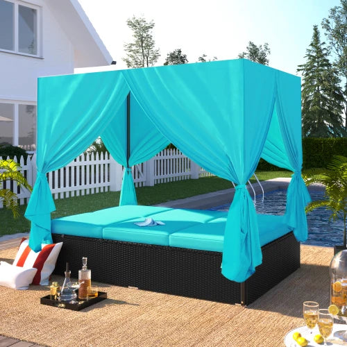 Outdoor Patio Sunbed Daybed With Cushions And Adjustable Seats