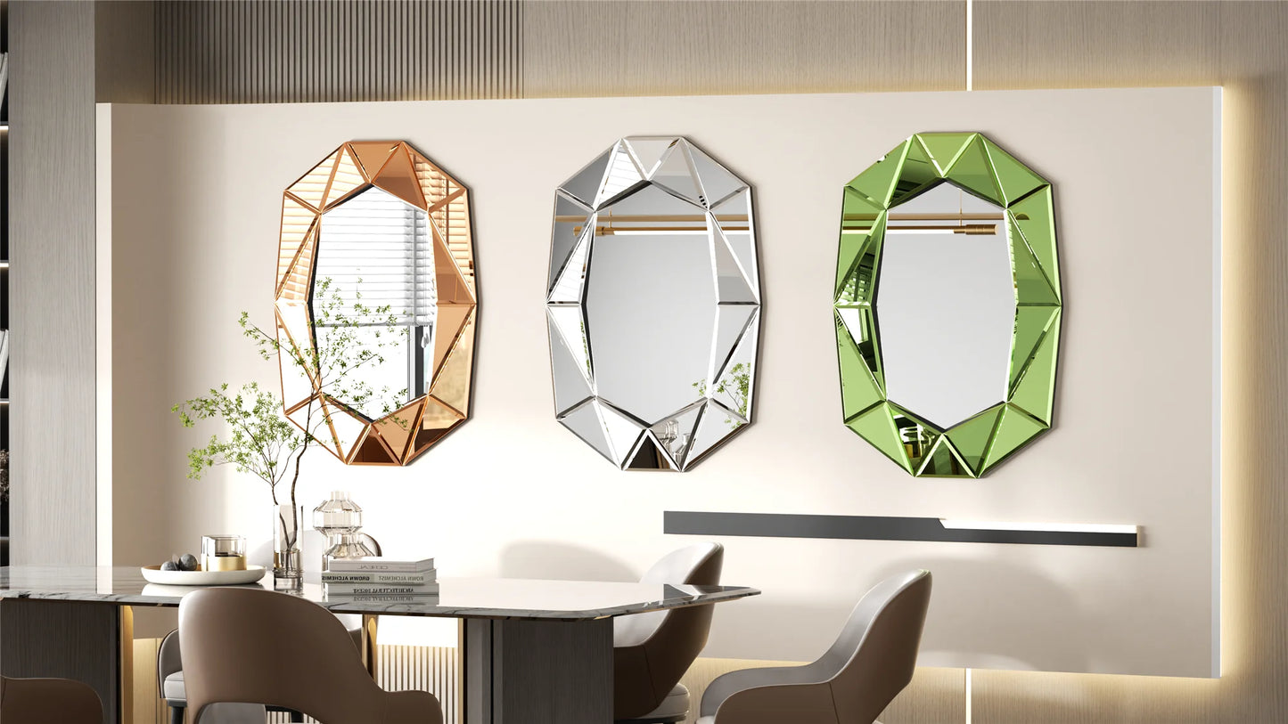 Wisfor Irregular Silver Glass Wall Mirror Beveled Diamond Edge