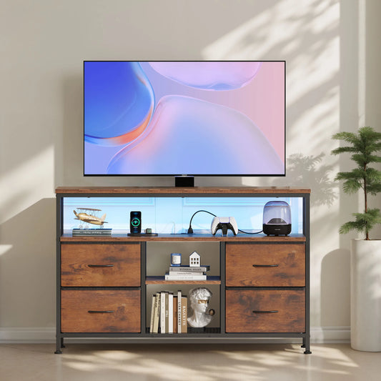 JHK Four Drawer TV Stand With Integrated LED Lighting