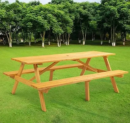 DAFIFY Solid Wood Round Picnic Table And Bench Set