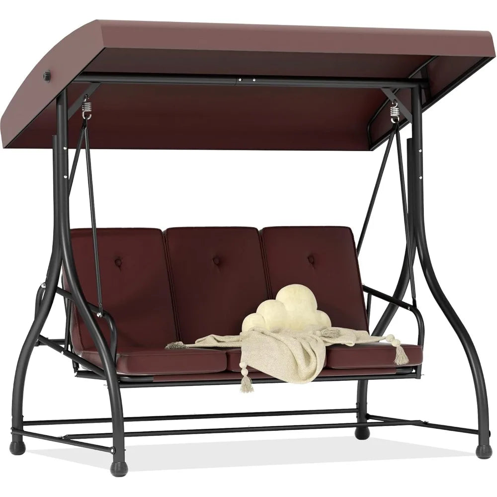 3 In 1 Porch Swing With Canopy Cushions Heavy Duty Stand