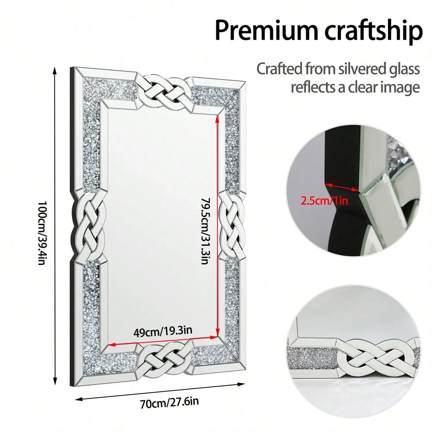 Sparkling Crystal Diamond Accent Wall Mirror for Decorative Decor