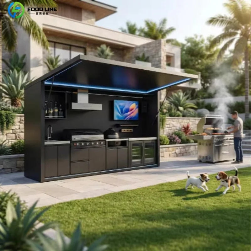 Outdoor Stainless Steel BBQ Pod With Sink And Fridge