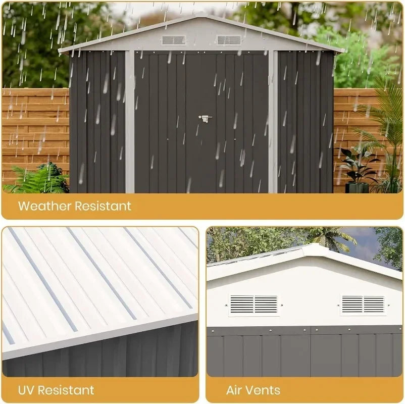 Outdoor Steel Shed With Lockable Doors And Tool Storage
