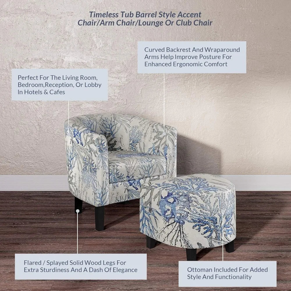 Ticify Upholstered Barrel Accent Chair With Ottoman Set