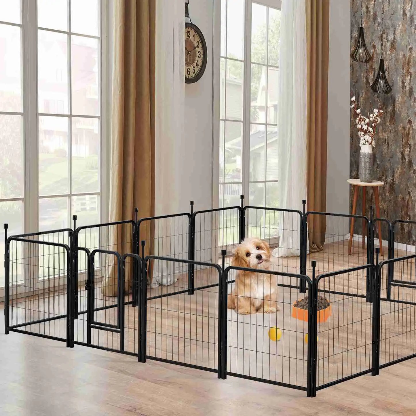 16 Panel 24 Inch Pet Exercise Playpen with Sound Reduction Cover and Clips