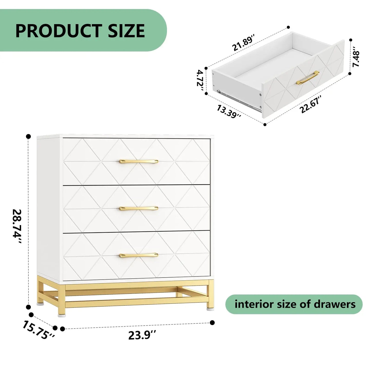 Studyset Modern 3-Drawer Dresser Wood Chest For Living Room