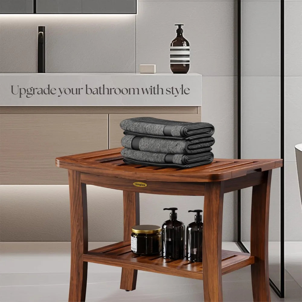 Combination Teak Shower Bench Fully Assembled Spa Seat