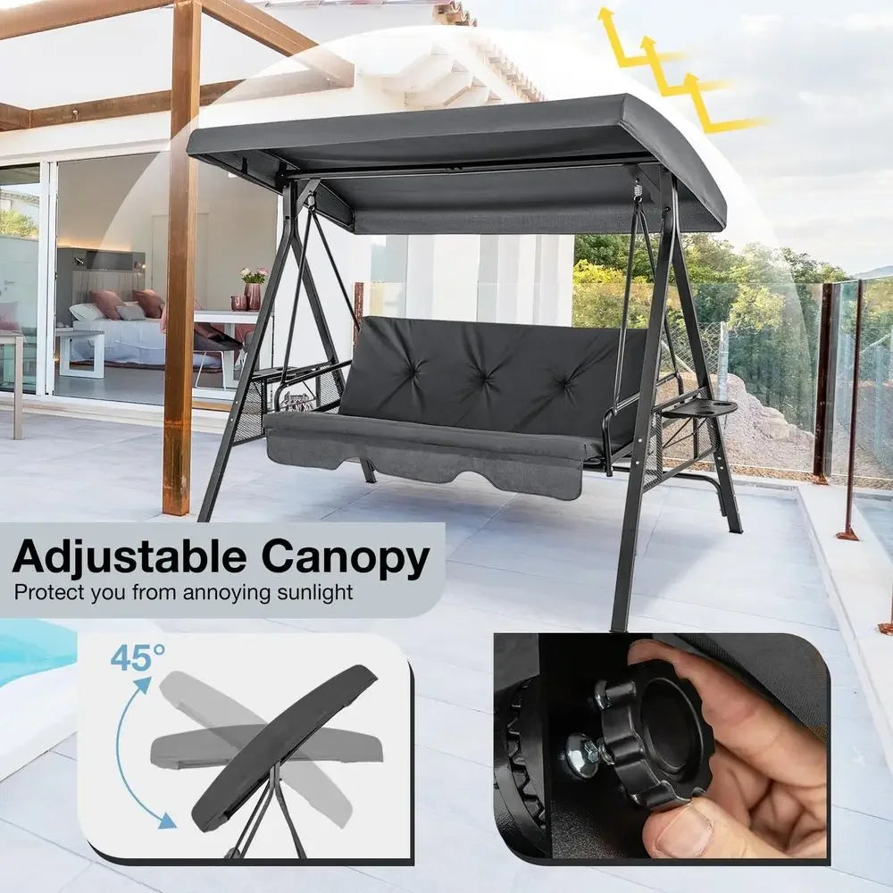 XMSJ 2in1 Convertible Porch Swing Bed With Canopy Cushions