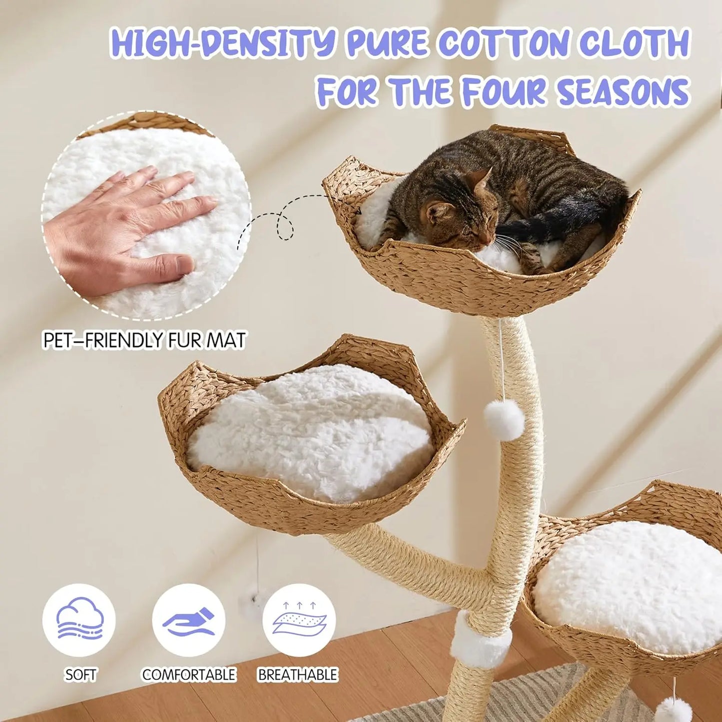 Modern 53 Inch Cat Tree Scratching Tower Multi-Level Condo for Small and Large Cats